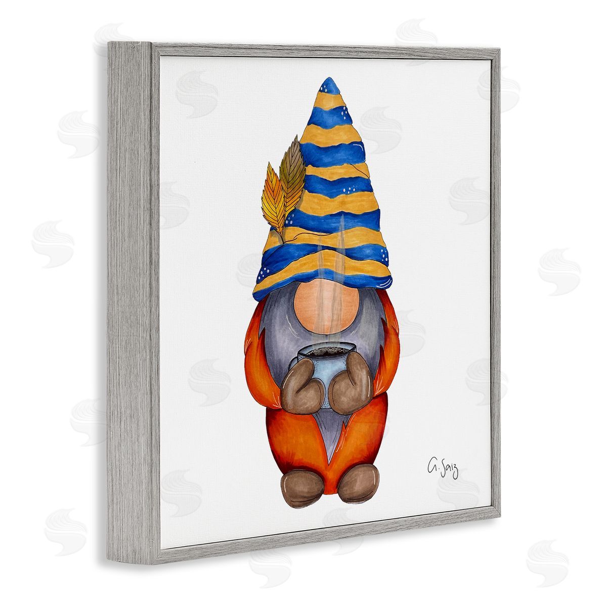 Ale Saiz Studio Gnome Steaming Coffee Cup Drink Gray Framed Glicee Wall Art Print