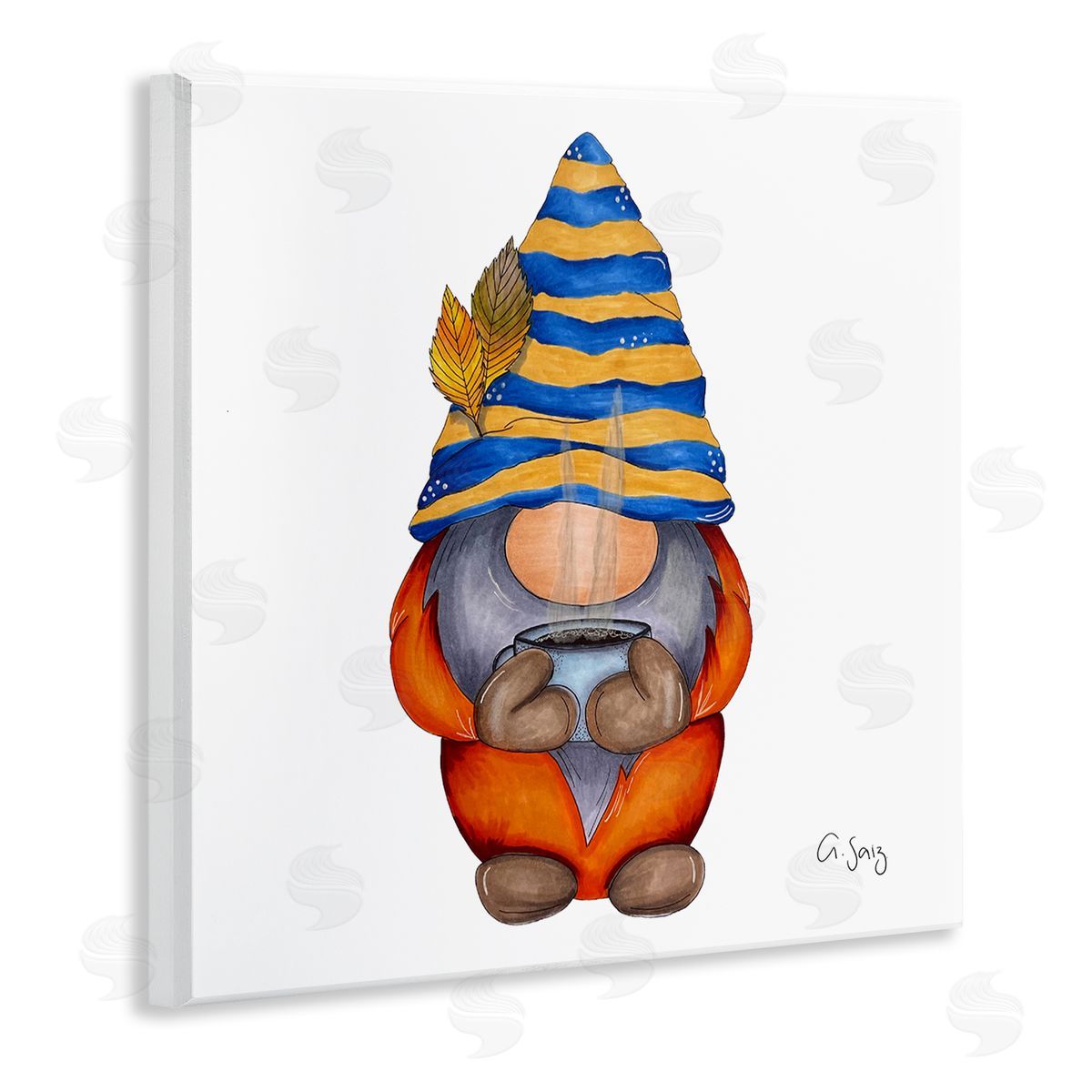 Ale Saiz Studio Gnome Steaming Coffee Cup Drink Wooden Wall Plaque Art Print