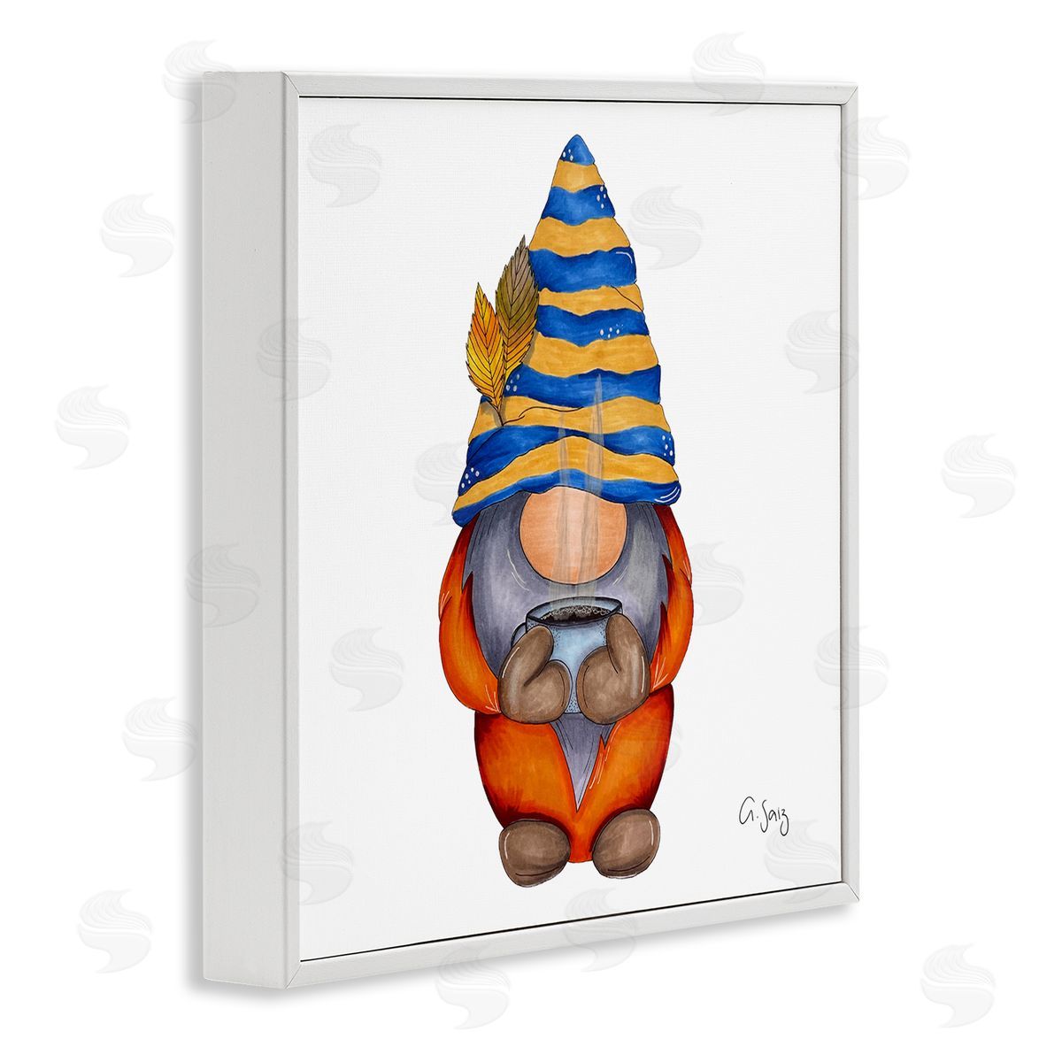 Ale Saiz Studio Gnome Steaming Coffee Cup Drink White Framed Glicee Wall Art Print