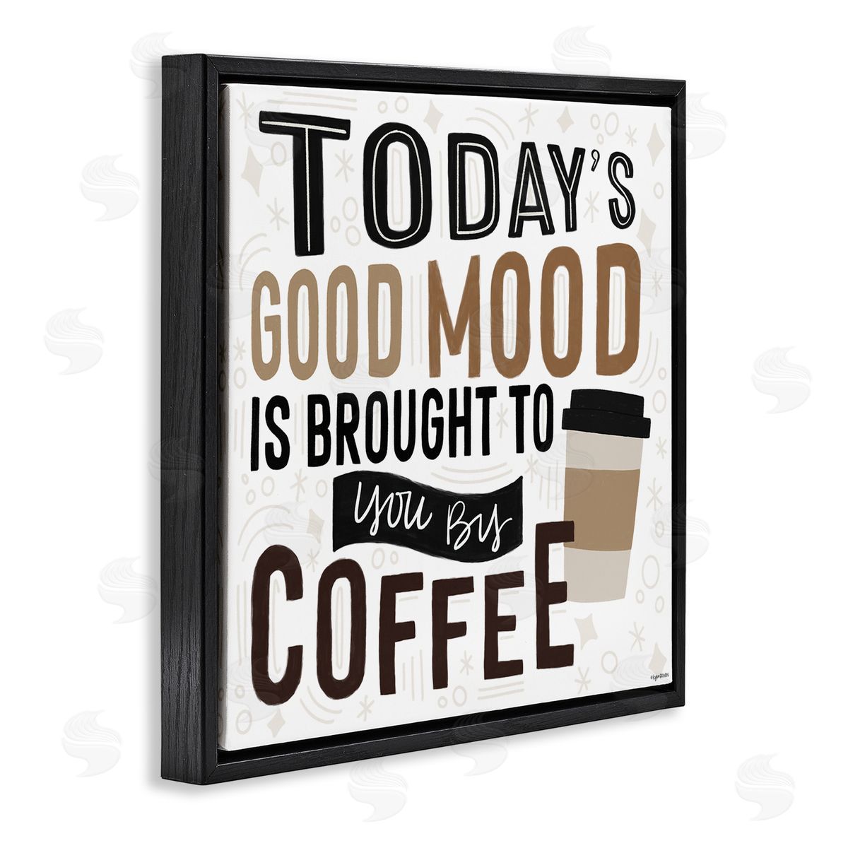 Lady Louise Designs Today's Good Mood Morning Coffee Black Floating Frame Canvas Wall Art Print
