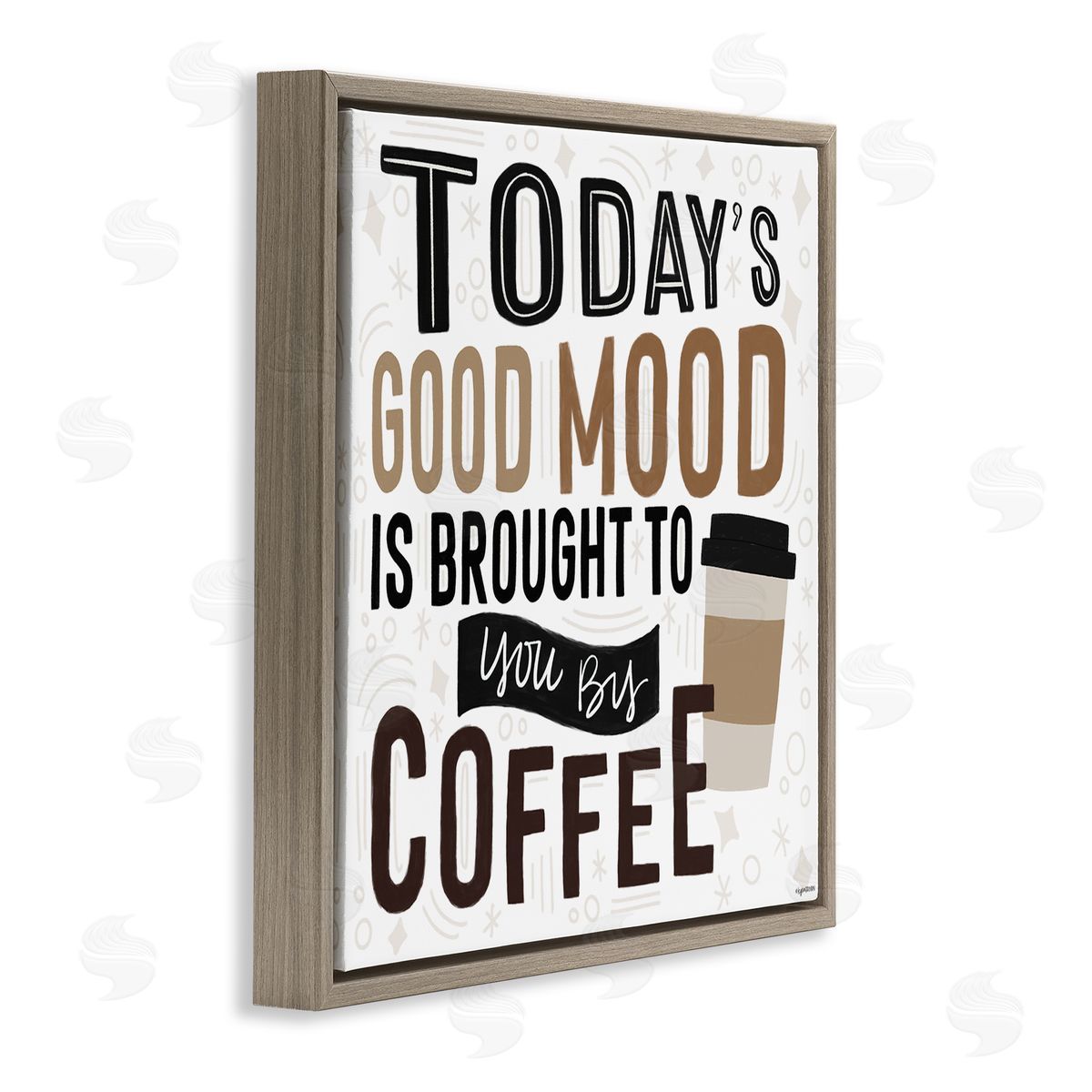 Lady Louise Designs Today's Good Mood Morning Coffee Brown Floating Frame Canvas Wall Art Print