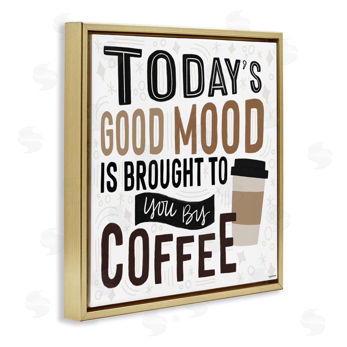 Lady Louise Designs Today's Good Mood Morning Coffee Gold Floating Frame Canvas Wall Art Print