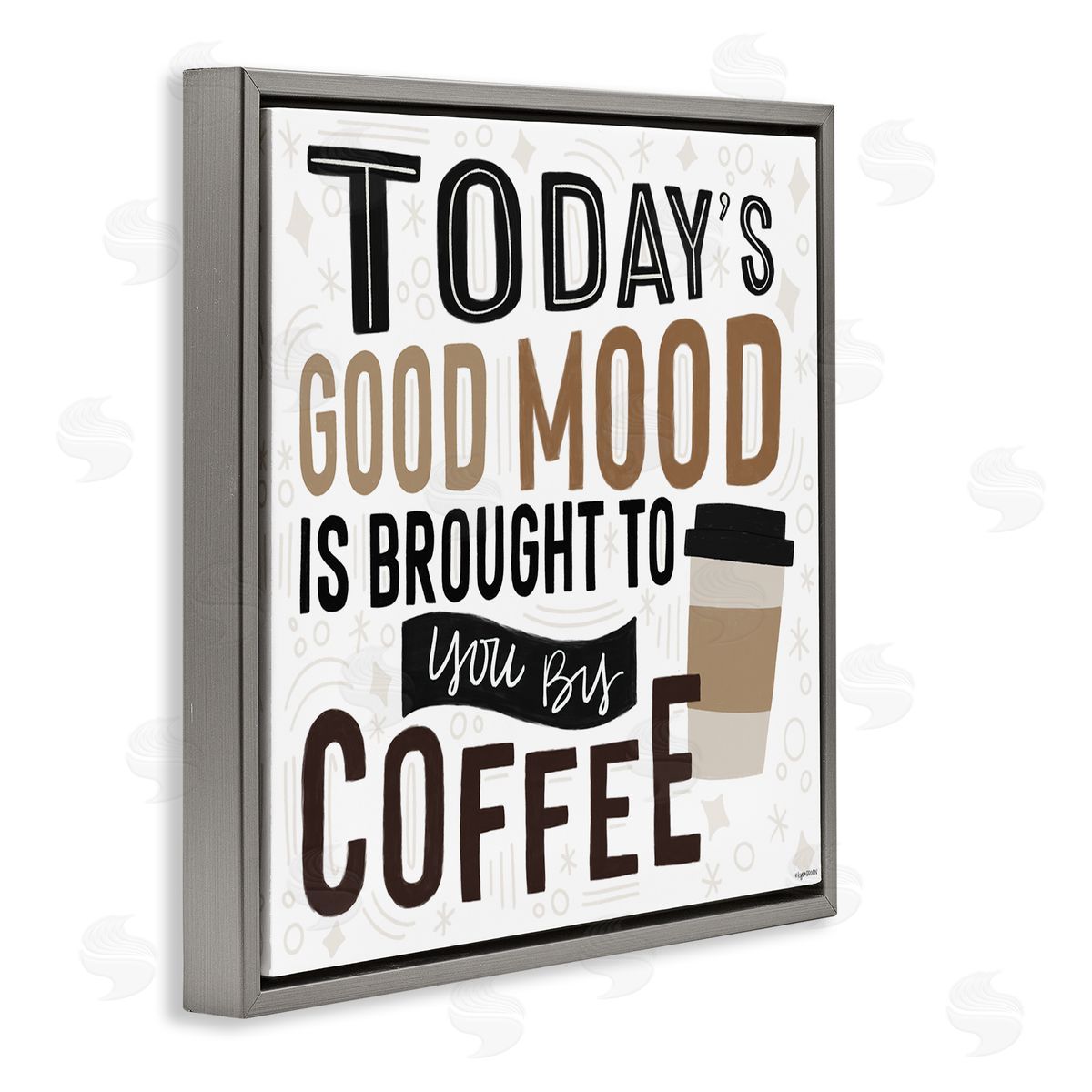 Lady Louise Designs Today's Good Mood Morning Coffee Gray Floating Frame Canvas Wall Art Print
