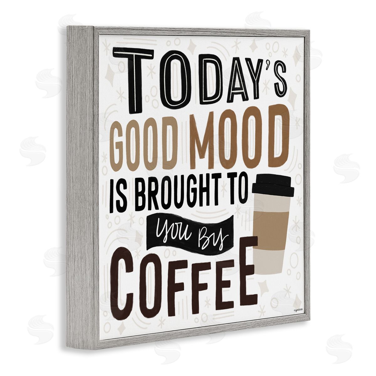 Lady Louise Designs Today's Good Mood Morning Coffee Gray Framed Glicee Wall Art Print