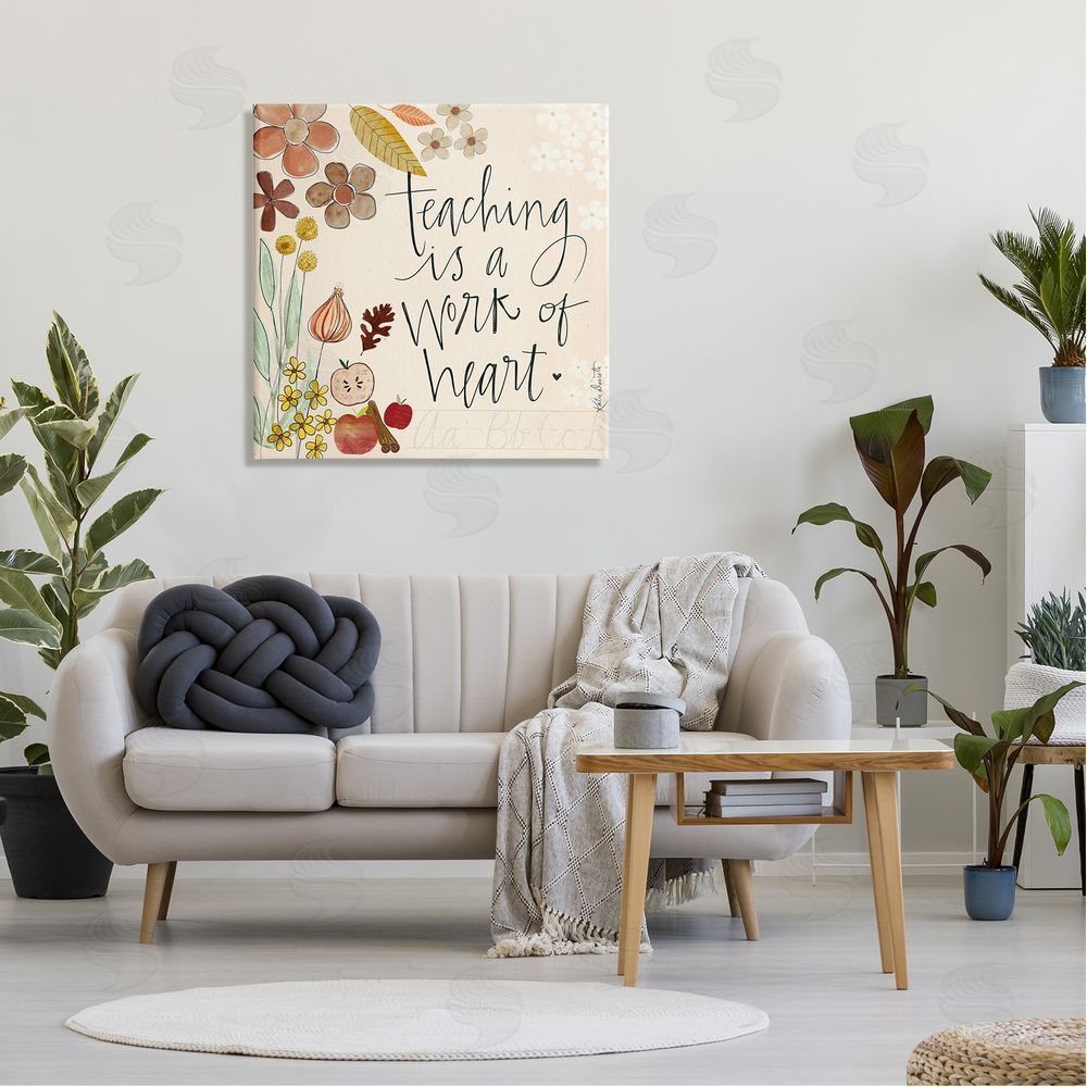 Katie Doucette Teaching Is Work Of Heart Floral Canvas Wall Art in Room