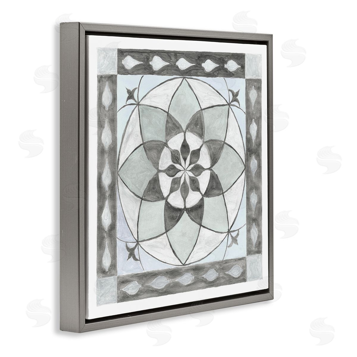 Charity Henderson Boho Symmetrical Geometric Shapes Gray Floating Frame Canvas Wall Art Print