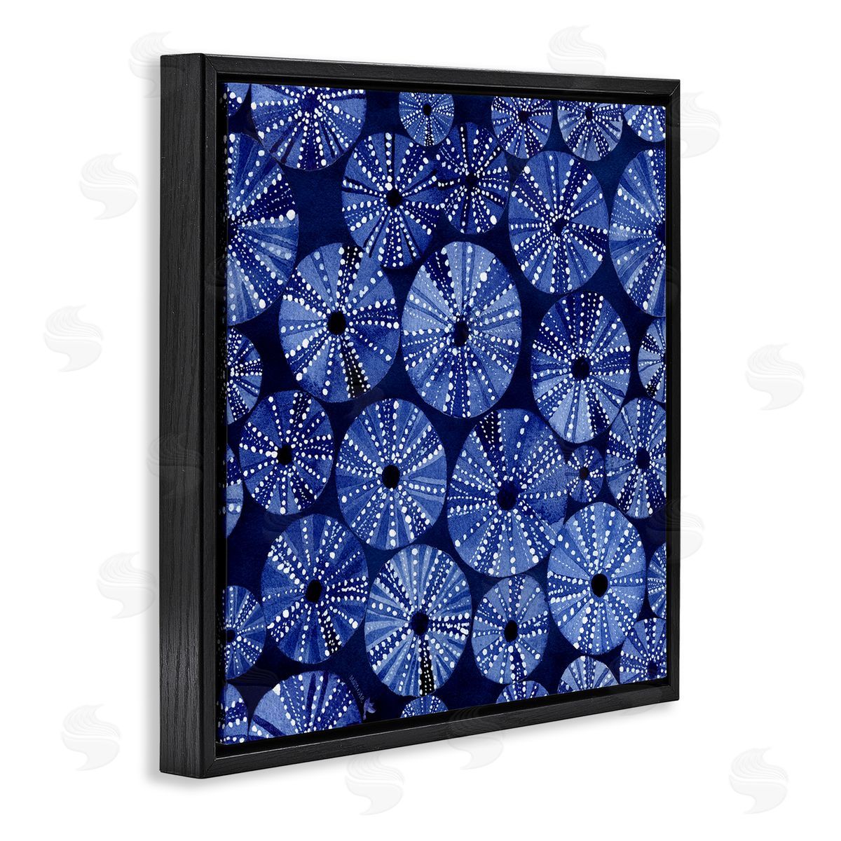 Maria Over Abstract Blue Sea Urchin Pattern Black Floating Frame Canvas Wall Art Print