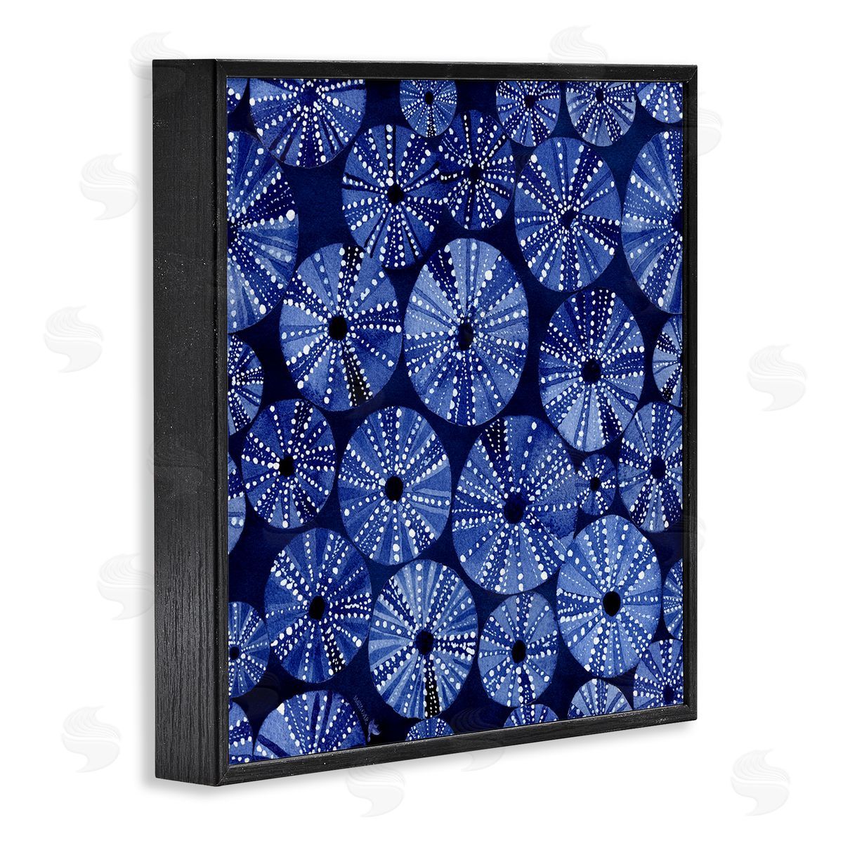 Maria Over Abstract Blue Sea Urchin Pattern Black Framed Glicee Wall Art Print