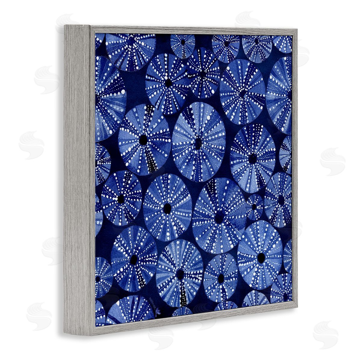 Maria Over Abstract Blue Sea Urchin Pattern Gray Framed Glicee Wall Art Print