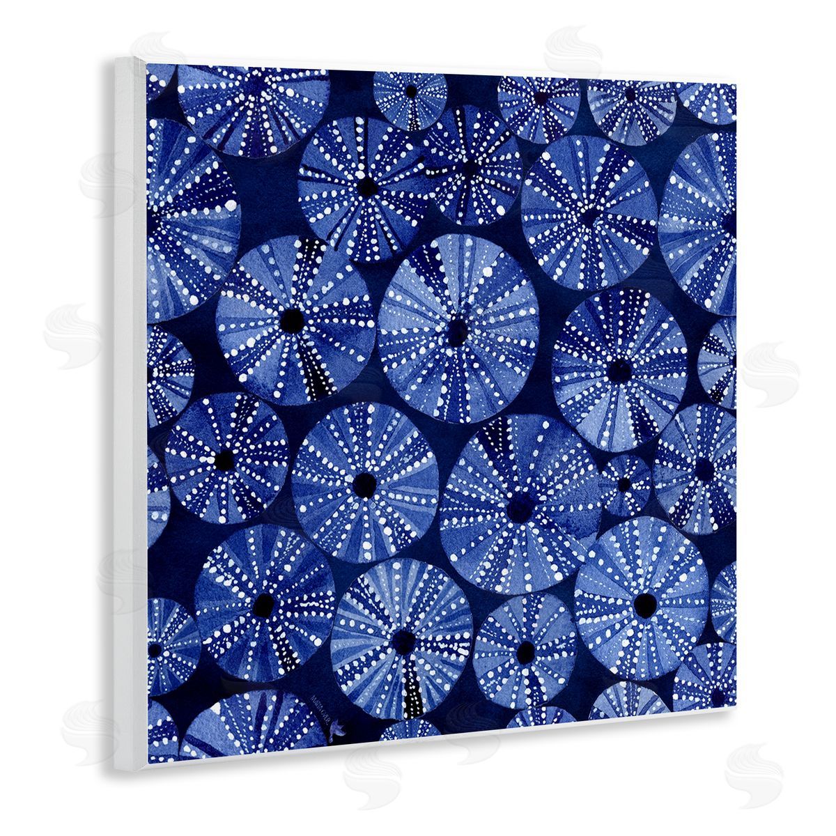 Maria Over Abstract Blue Sea Urchin Pattern Wooden Wall Plaque Art Print