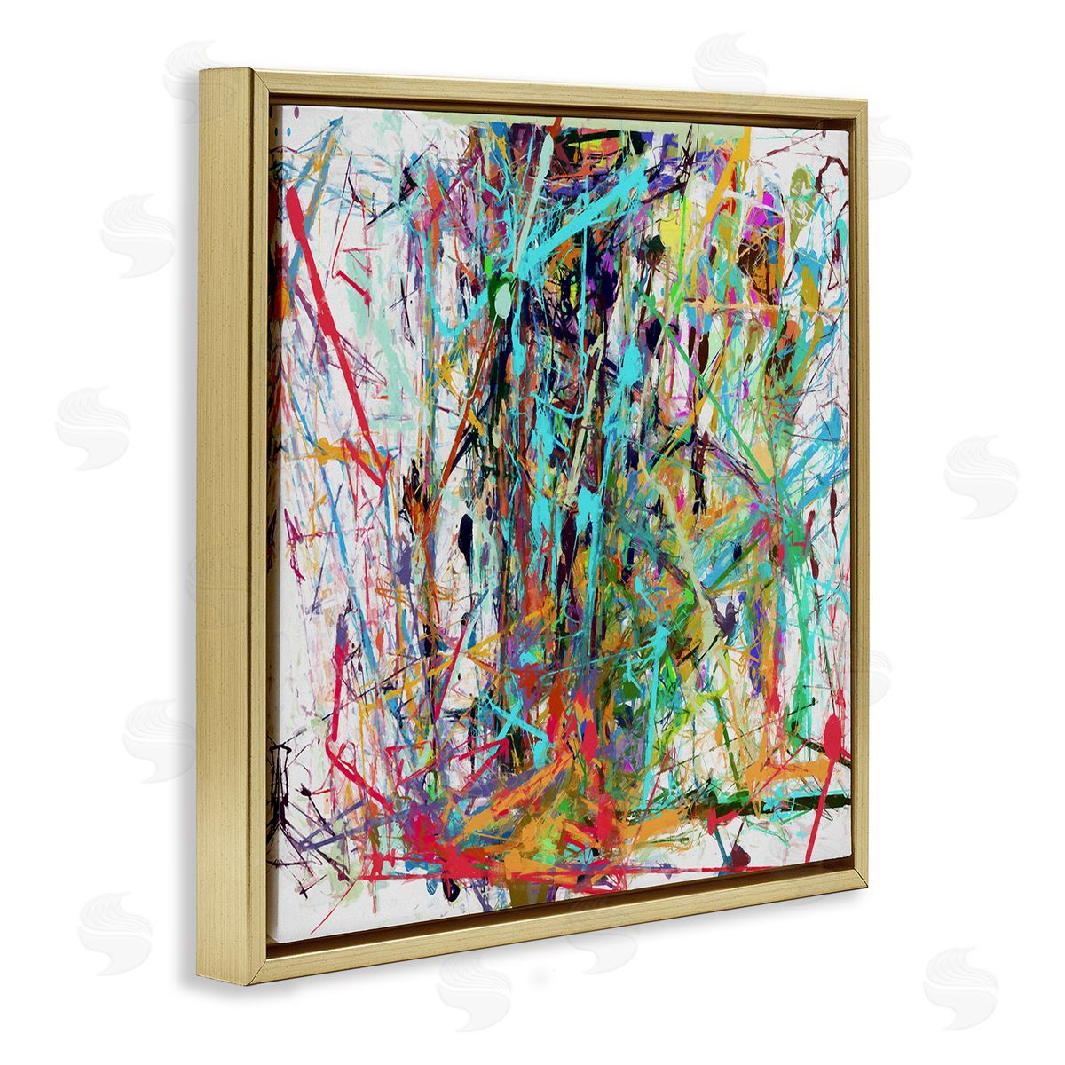 Angel Estevez Urban Splatter Chaotic Abstraction Gold Floating Frame Canvas Wall Art Print