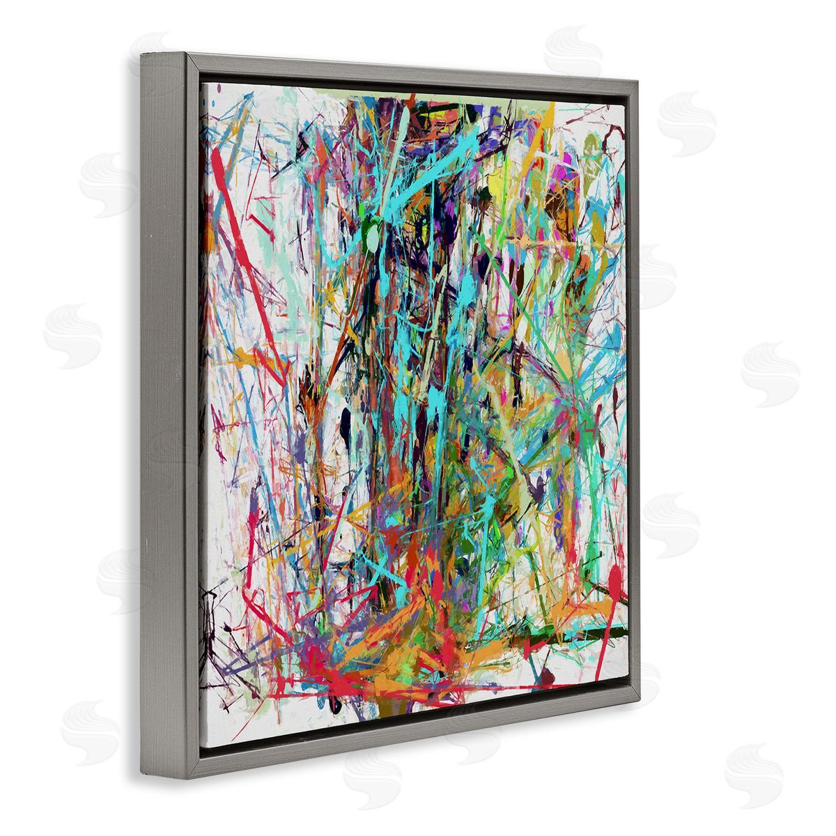 Angel Estevez Urban Splatter Chaotic Abstraction Gray Floating Frame Canvas Wall Art Print