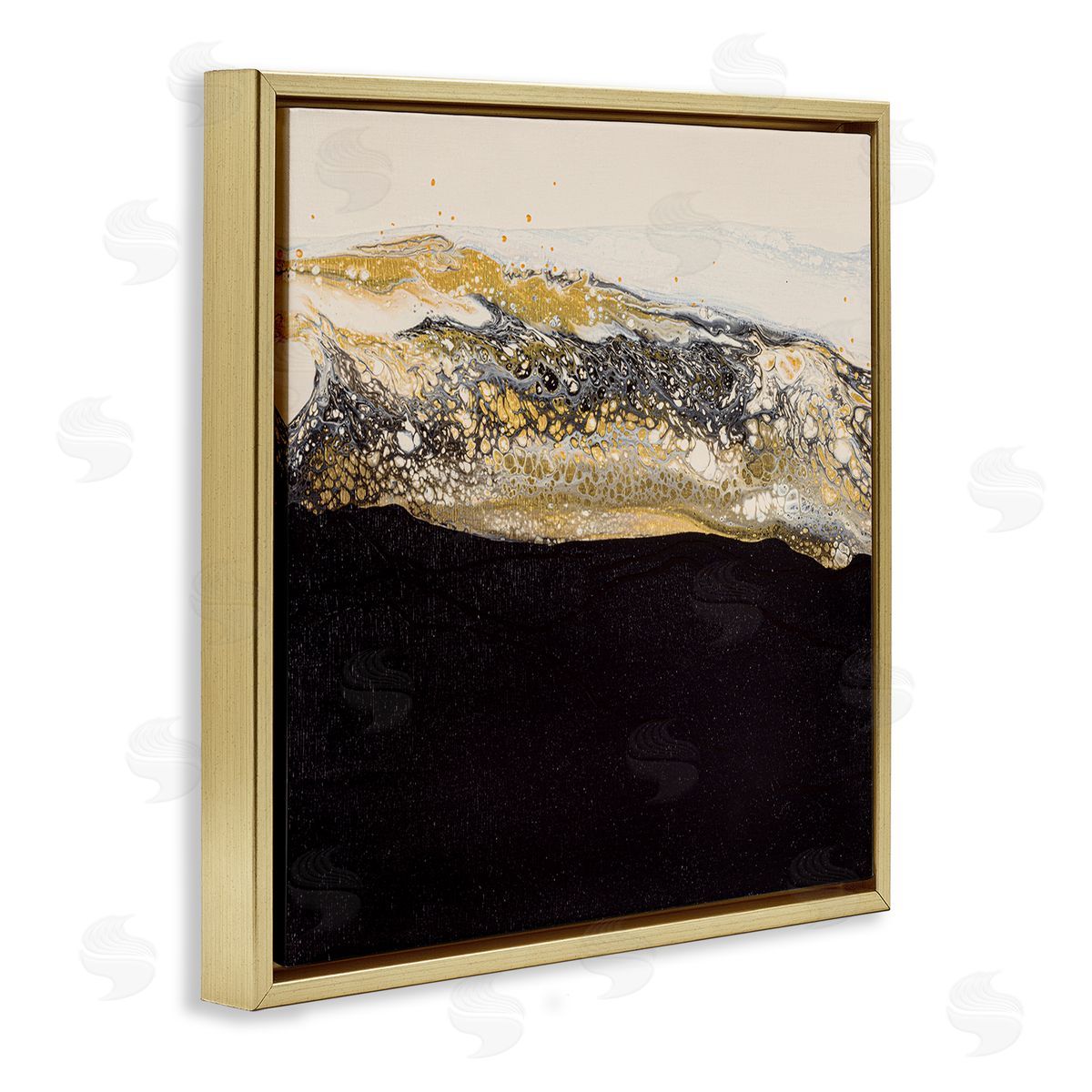 Ruth Fromstein Abstract Black & Glam Ripples Gold Floating Frame Canvas Wall Art Print