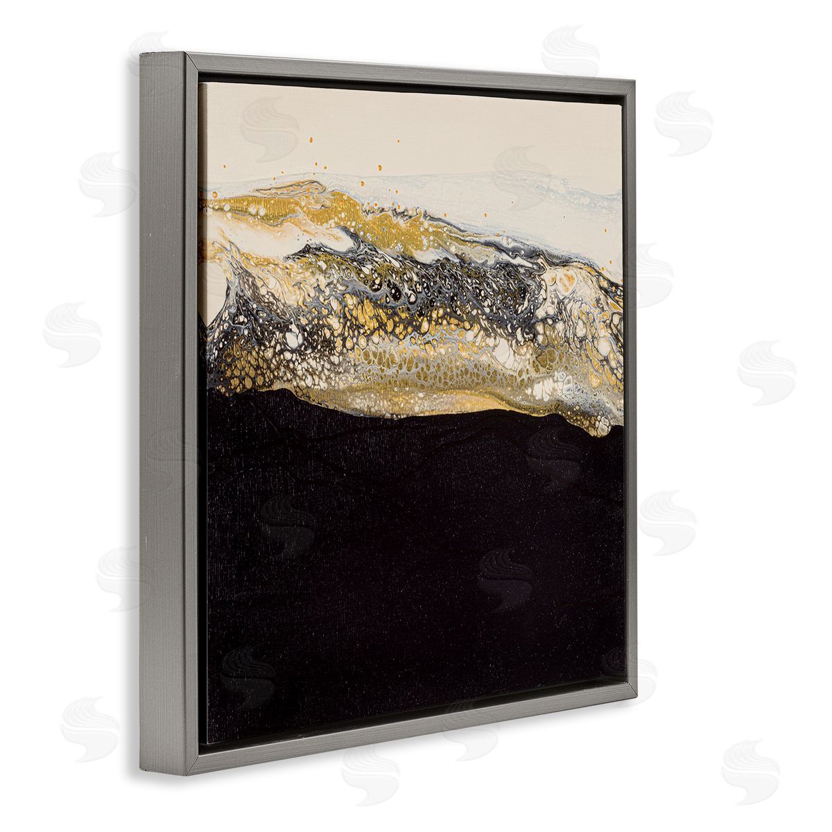 Ruth Fromstein Abstract Black & Glam Ripples Gray Floating Frame Canvas Wall Art Print