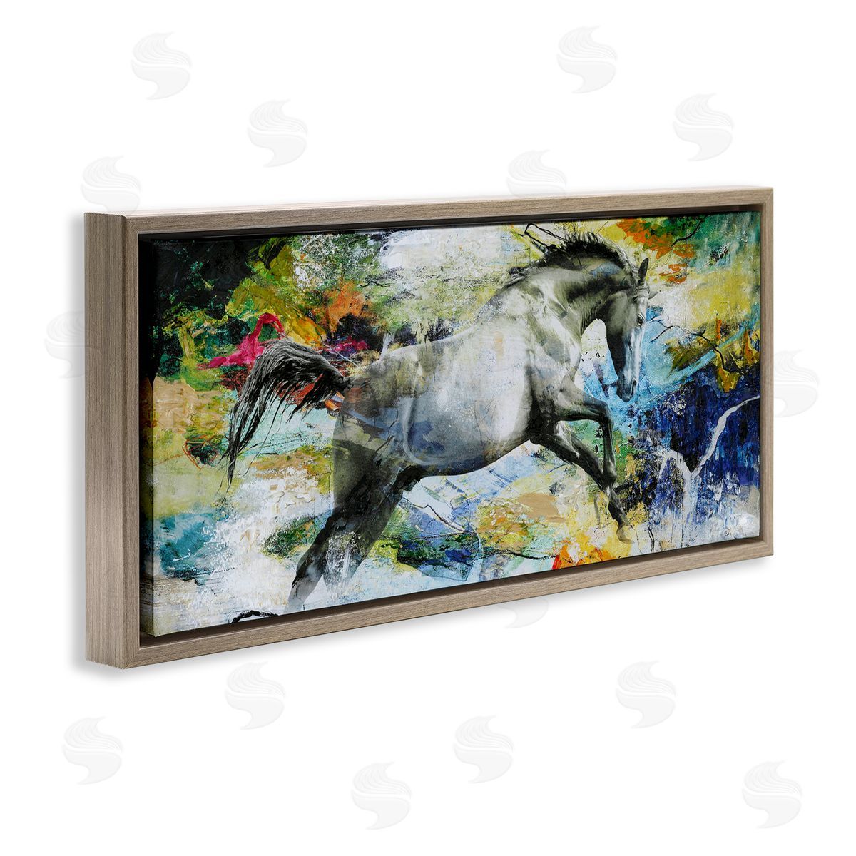 Design Fabrikken Galloping Horse Modern Splatter Brown Floating Frame Canvas Wall Art Print