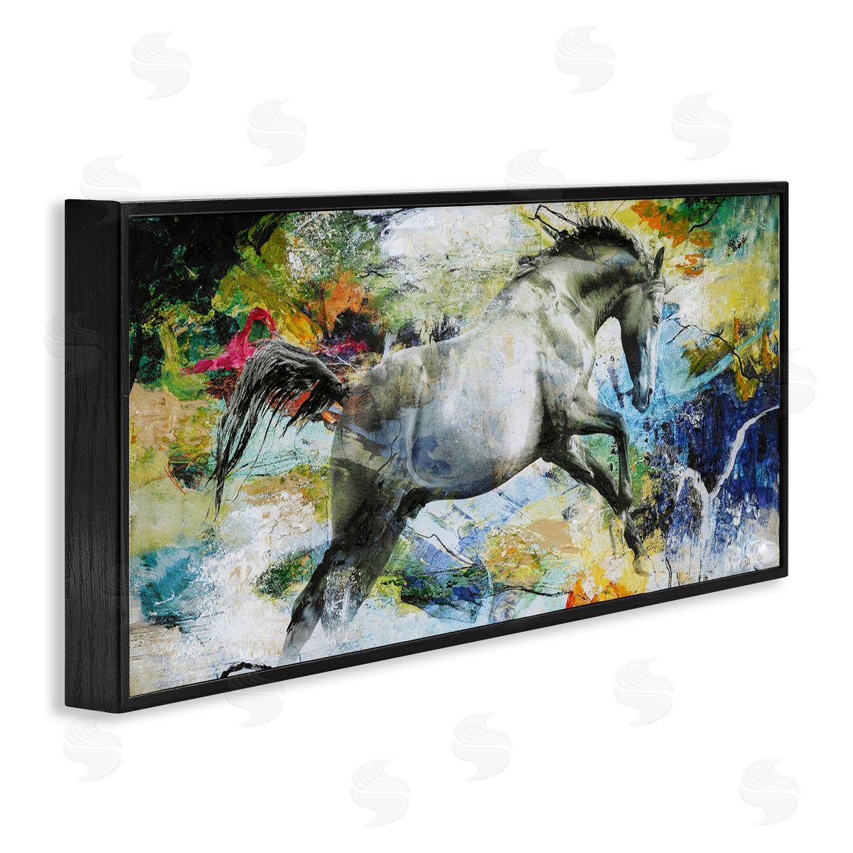 Design Fabrikken Galloping Horse Modern Splatter Black Framed Glicee Wall Art Print