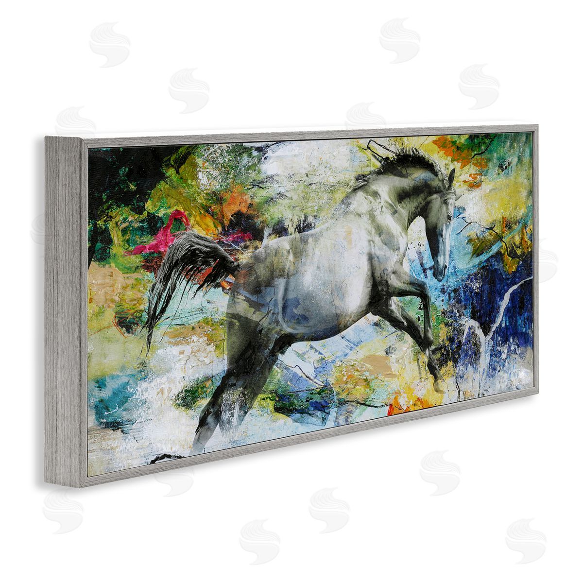 Design Fabrikken Galloping Horse Modern Splatter Gray Framed Glicee Wall Art Print