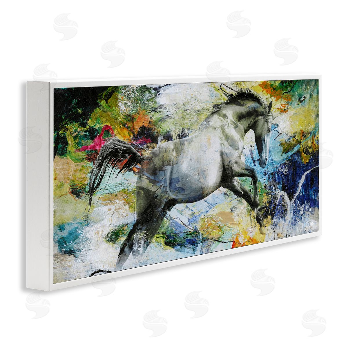 Design Fabrikken Galloping Horse Modern Splatter White Framed Glicee Wall Art Print