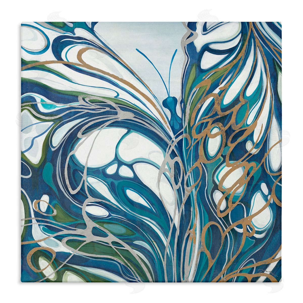 Liz Jardine Blue Abstract Butterfly Stretched Canvas Wall Art Print