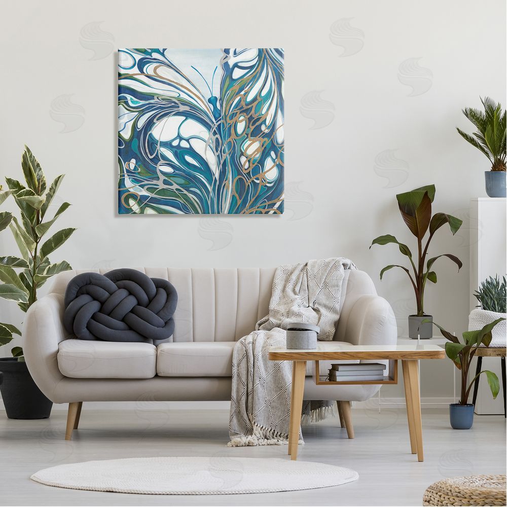 Liz Jardine Blue Abstract Butterfly Canvas Wall Art in Room