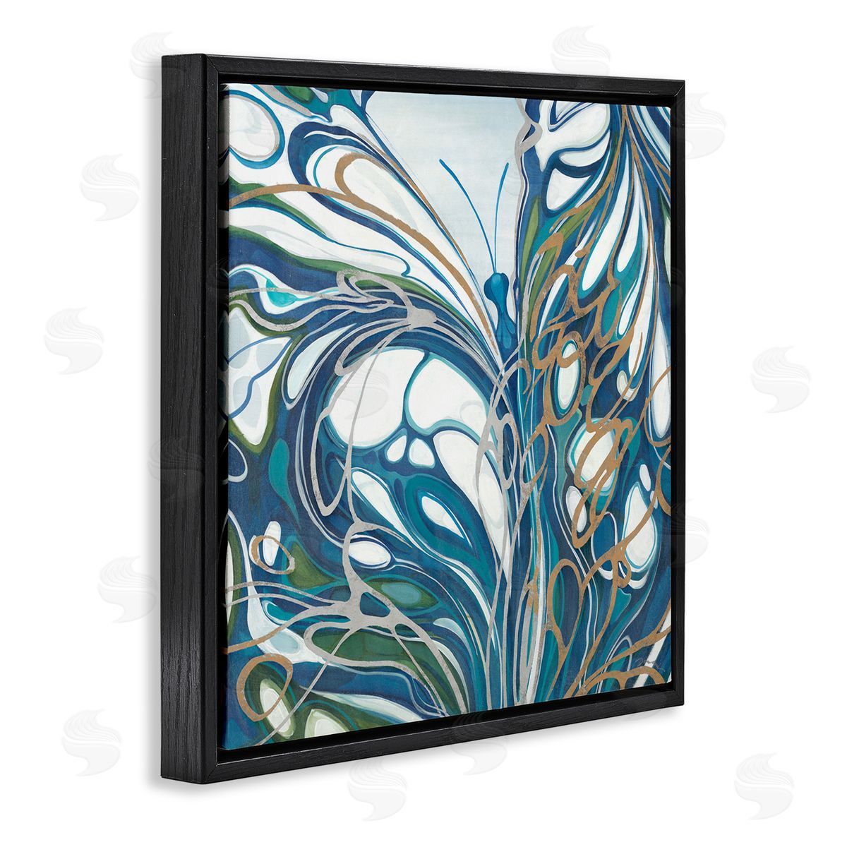 Liz Jardine Blue Abstract Butterfly Black Floating Frame Canvas Wall Art Print