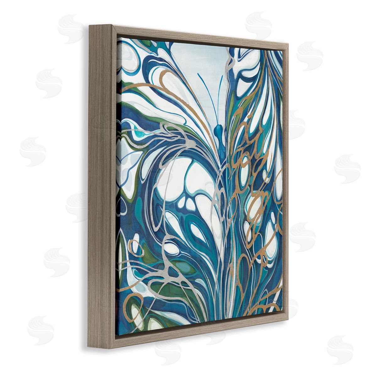 Liz Jardine Blue Abstract Butterfly Brown Floating Frame Canvas Wall Art Print