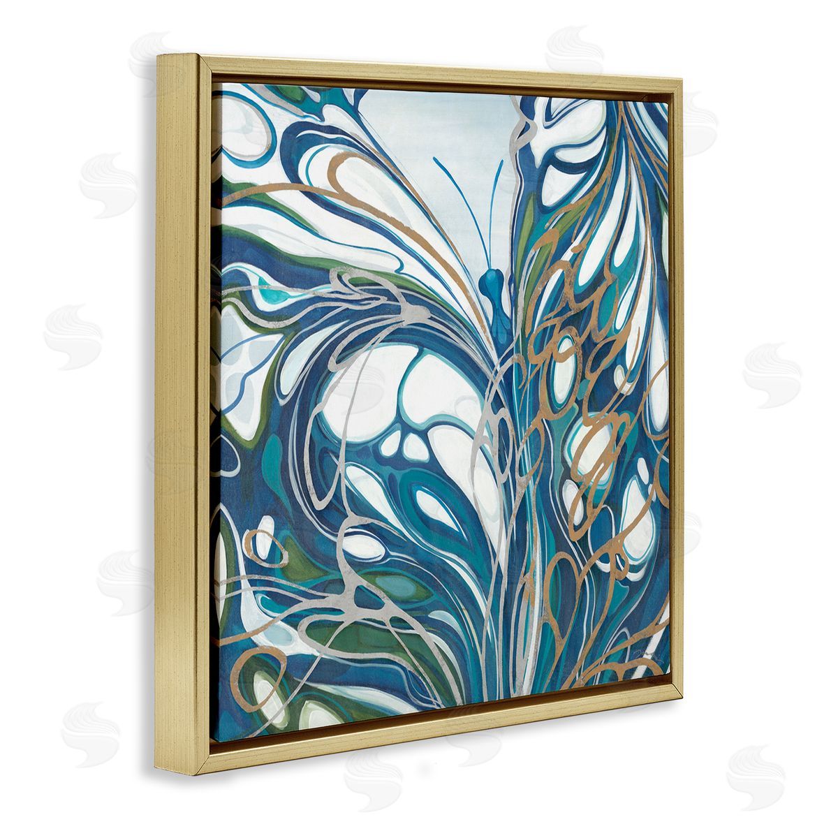 Liz Jardine Blue Abstract Butterfly Gold Floating Frame Canvas Wall Art Print