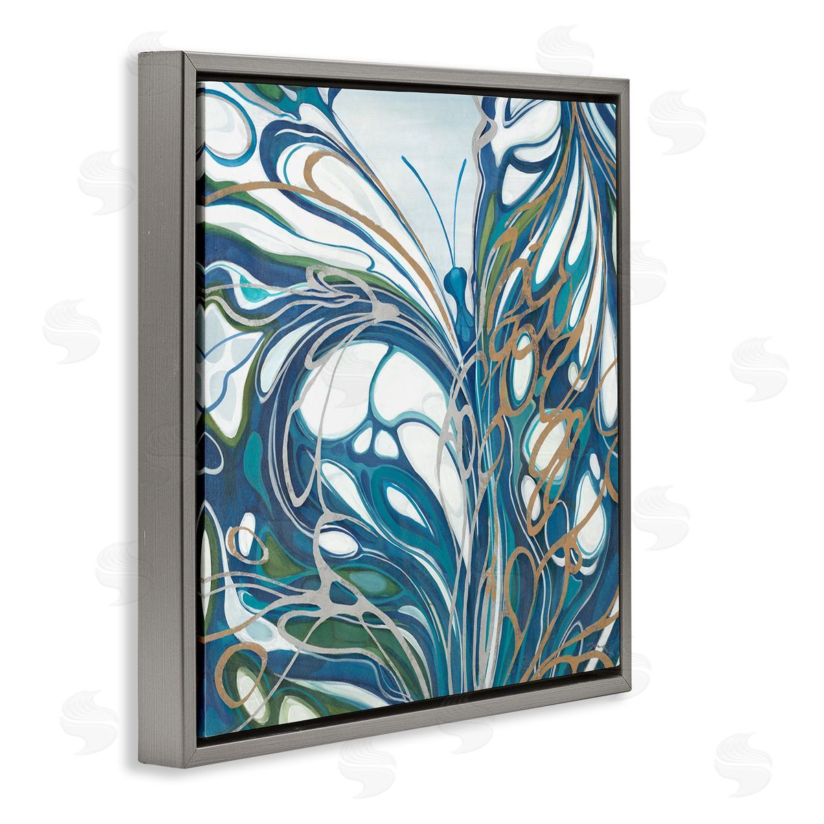 Liz Jardine Blue Abstract Butterfly Gray Floating Frame Canvas Wall Art Print