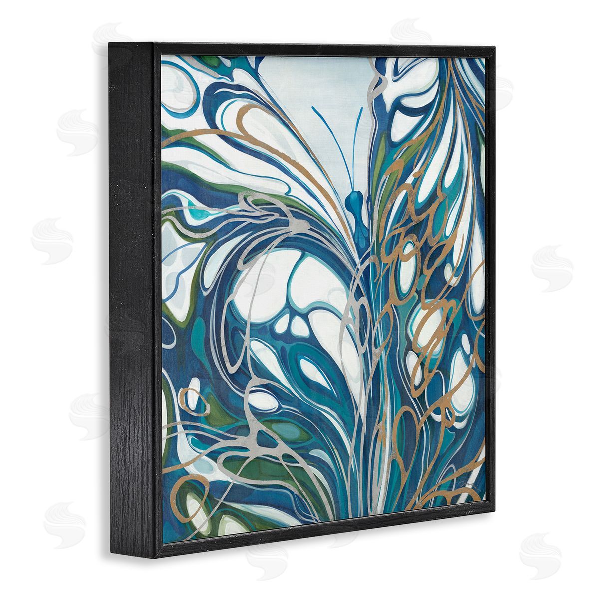 Liz Jardine Blue Abstract Butterfly Black Framed Glicee Wall Art Print