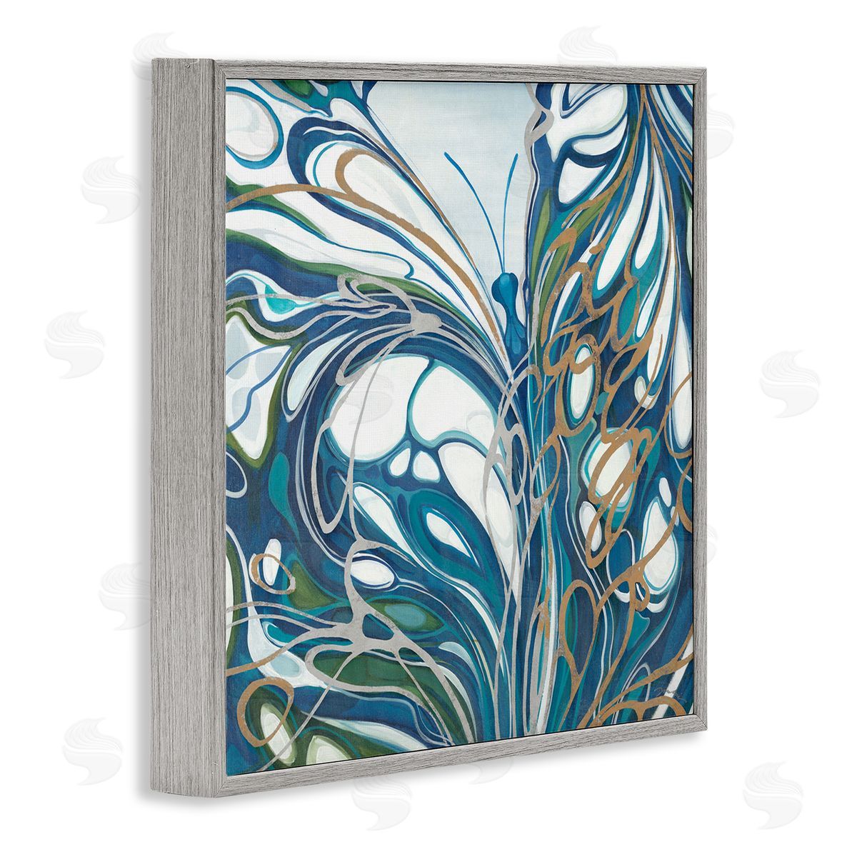 Liz Jardine Blue Abstract Butterfly Gray Framed Glicee Wall Art Print