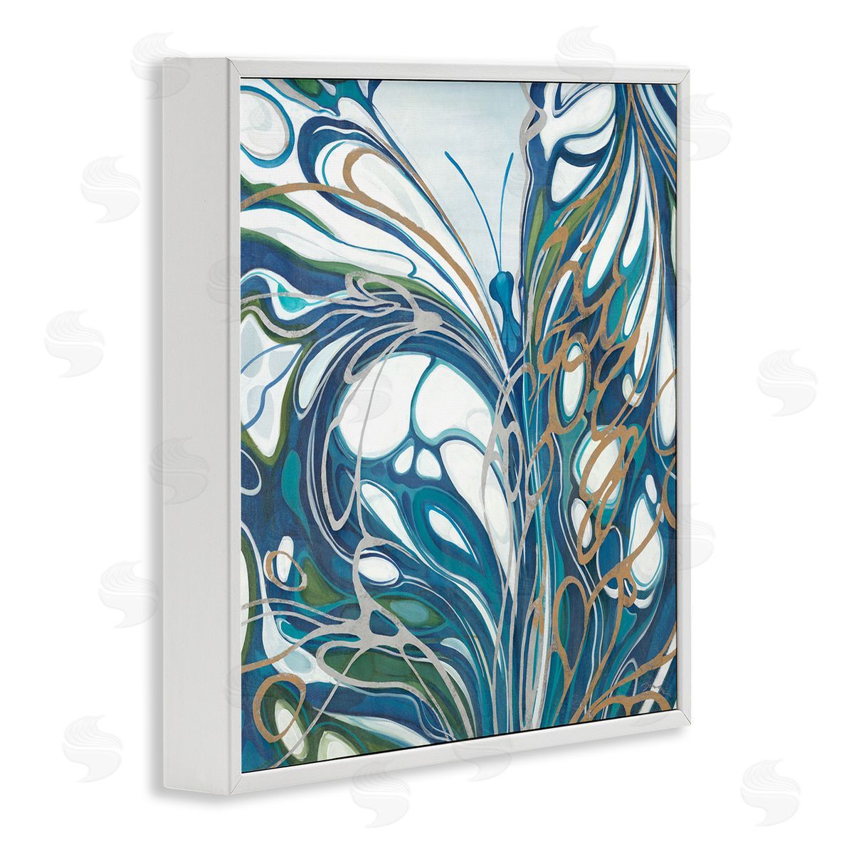 Liz Jardine Blue Abstract Butterfly White Framed Glicee Wall Art Print