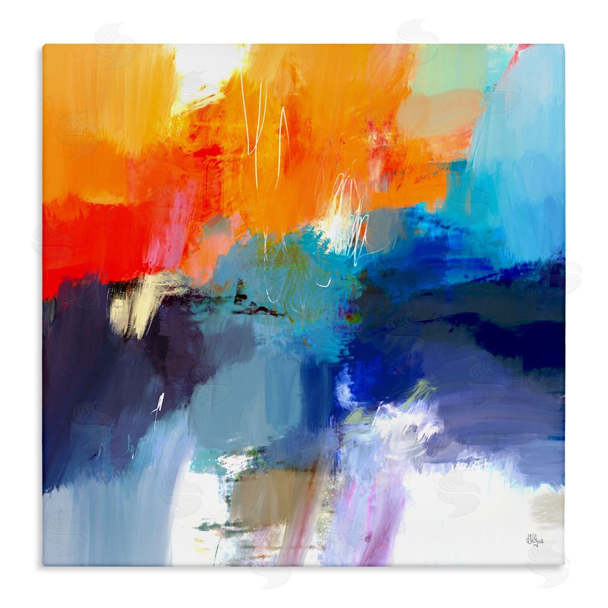 Lisa Ridgers Orange & Blue Abstraction Stretched Canvas Wall Art Print