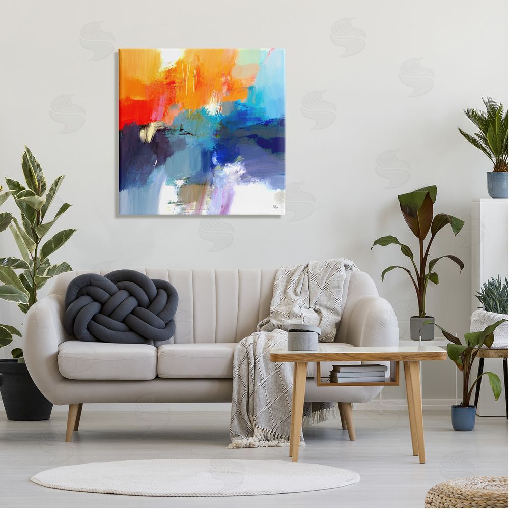 Lisa Ridgers Orange & Blue Abstraction Canvas Wall Art in Room