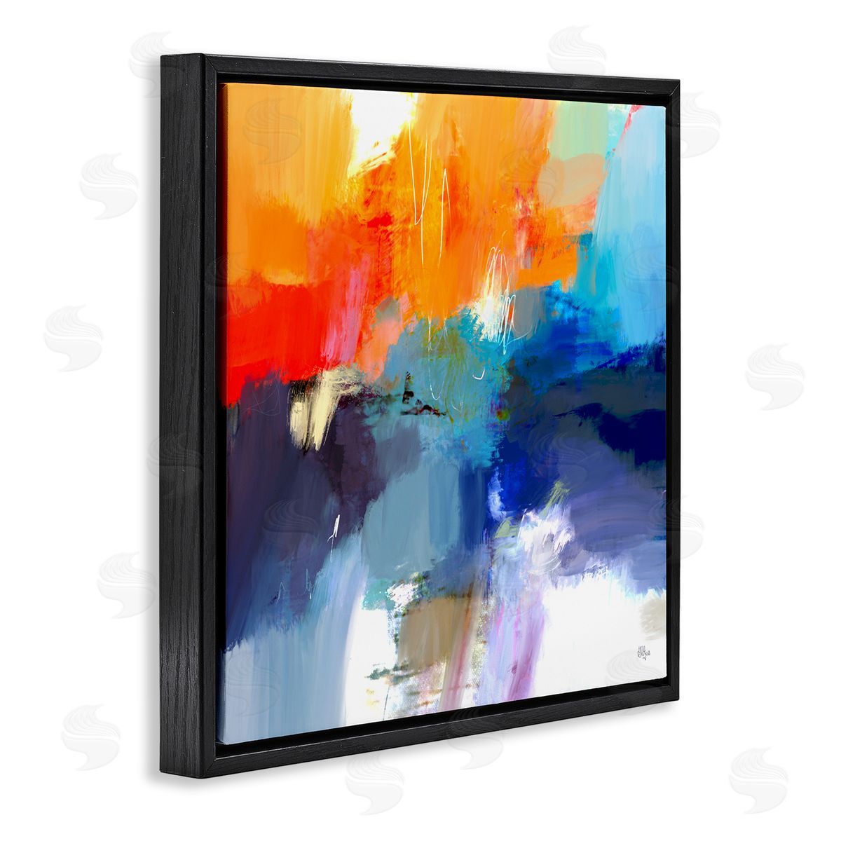 Lisa Ridgers Orange & Blue Abstraction Black Floating Frame Canvas Wall Art Print