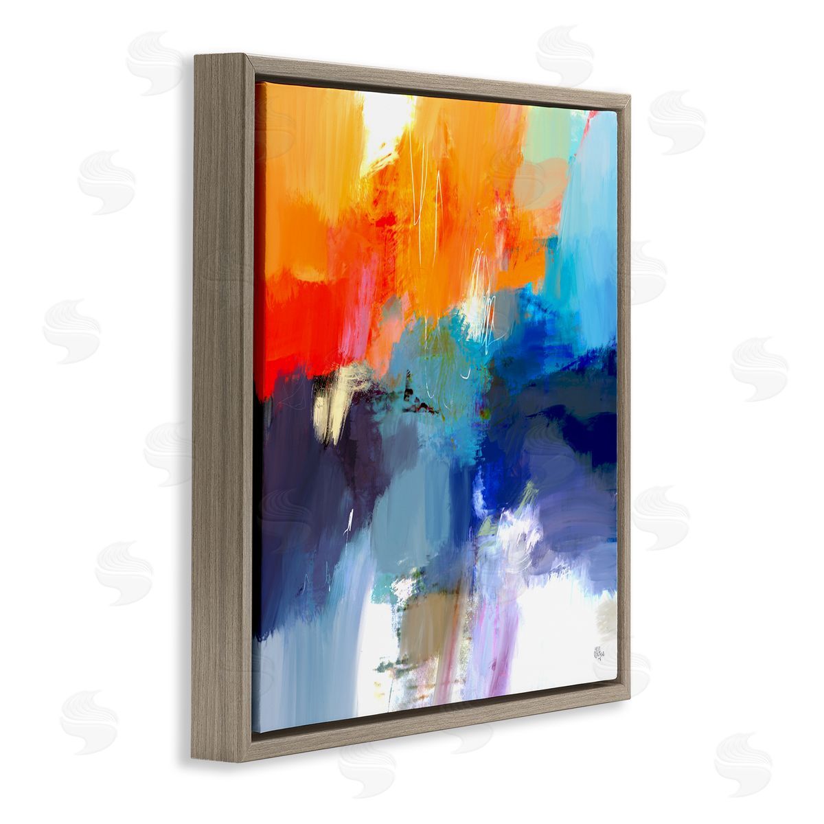 Lisa Ridgers Orange & Blue Abstraction Brown Floating Frame Canvas Wall Art Print
