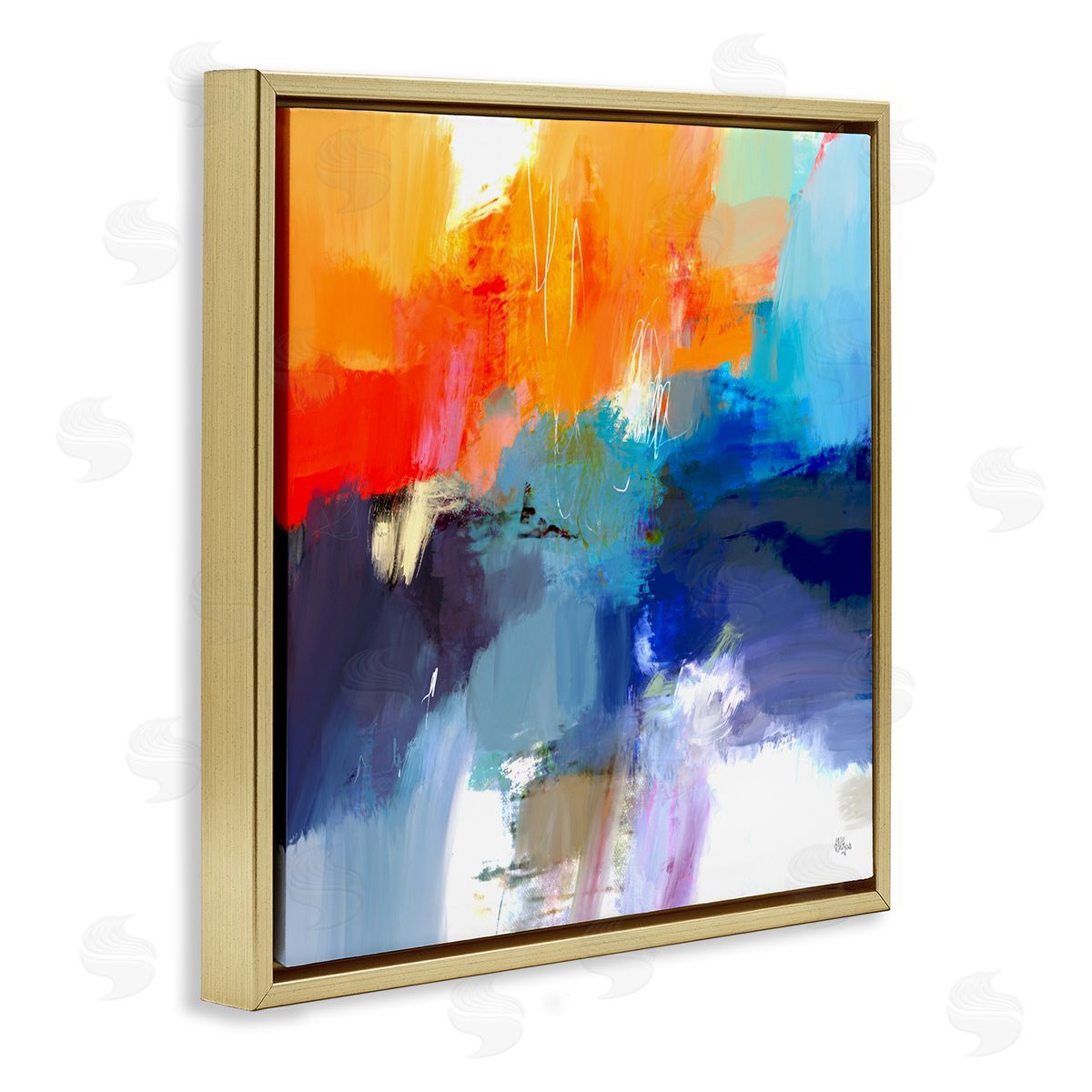 Lisa Ridgers Orange & Blue Abstraction Gold Floating Frame Canvas Wall Art Print