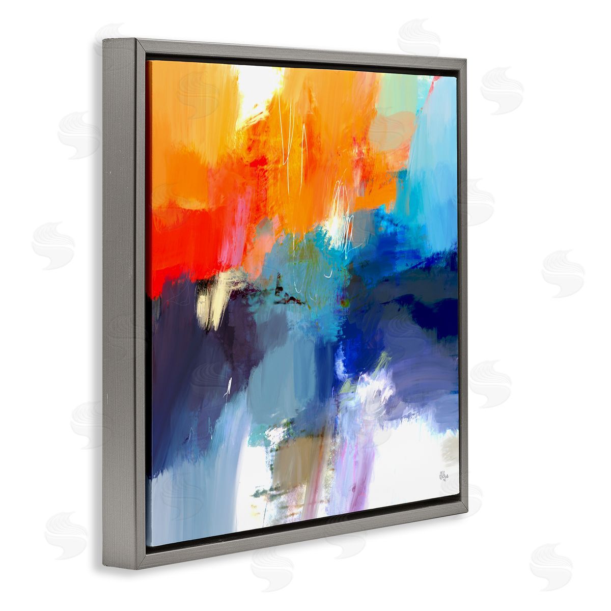 Lisa Ridgers Orange & Blue Abstraction Gray Floating Frame Canvas Wall Art Print
