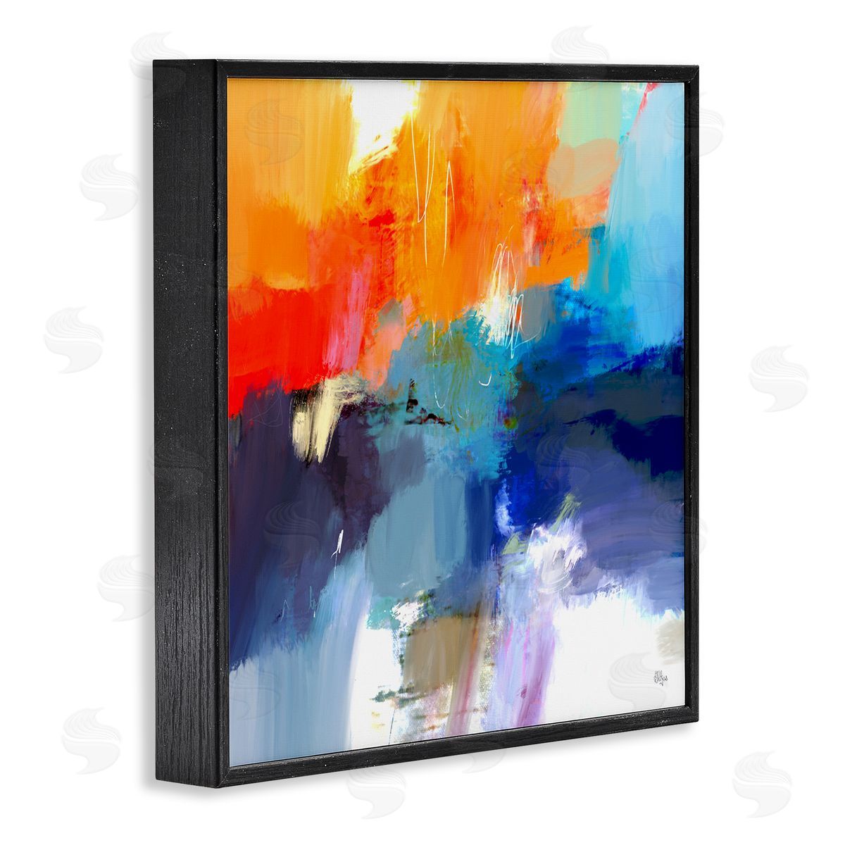 Lisa Ridgers Orange & Blue Abstraction Black Framed Glicee Wall Art Print