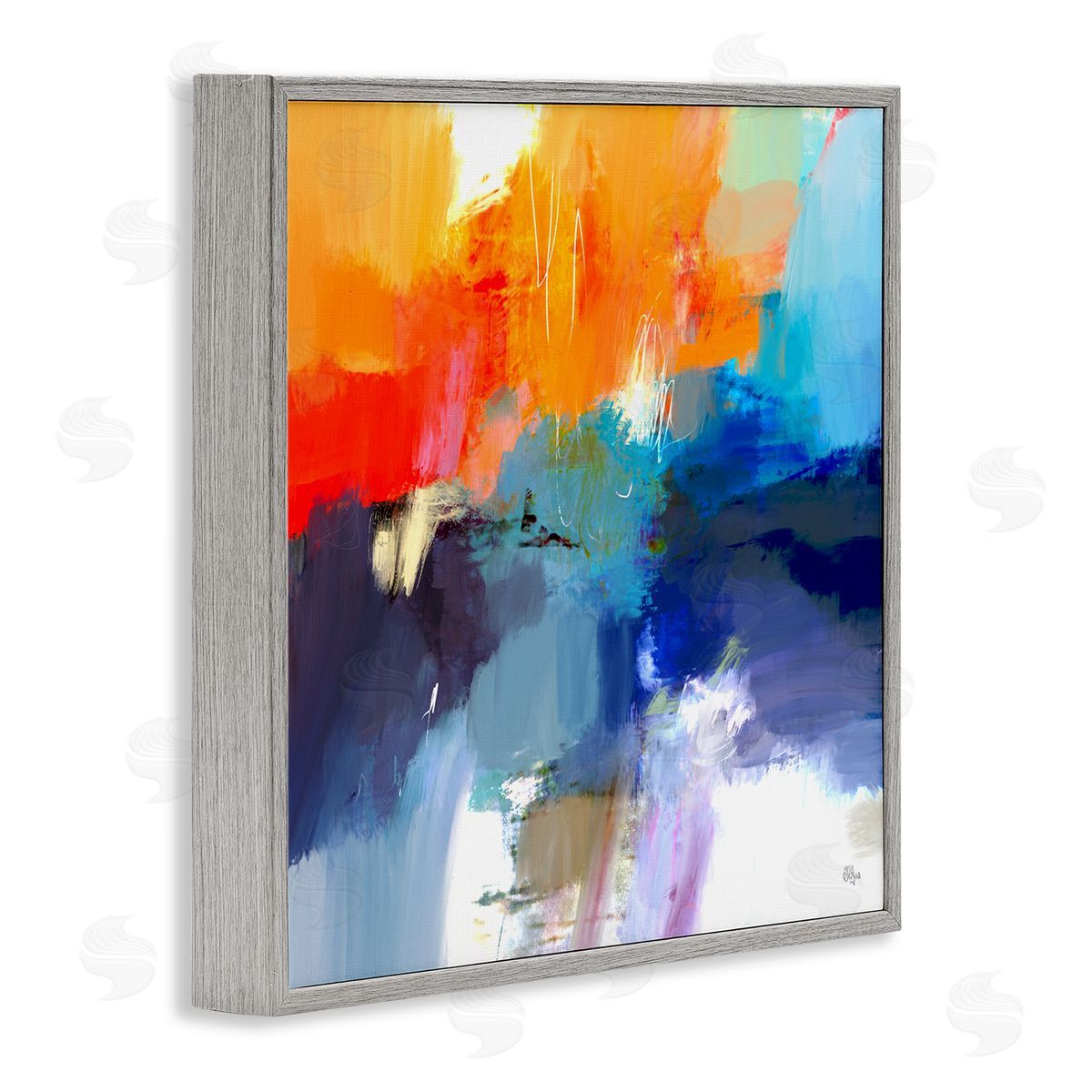 Lisa Ridgers Orange & Blue Abstraction Gray Framed Glicee Wall Art Print