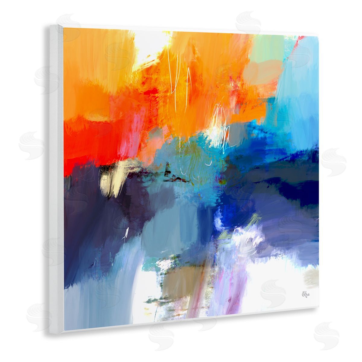 Lisa Ridgers Orange & Blue Abstraction Wooden Wall Plaque Art Print