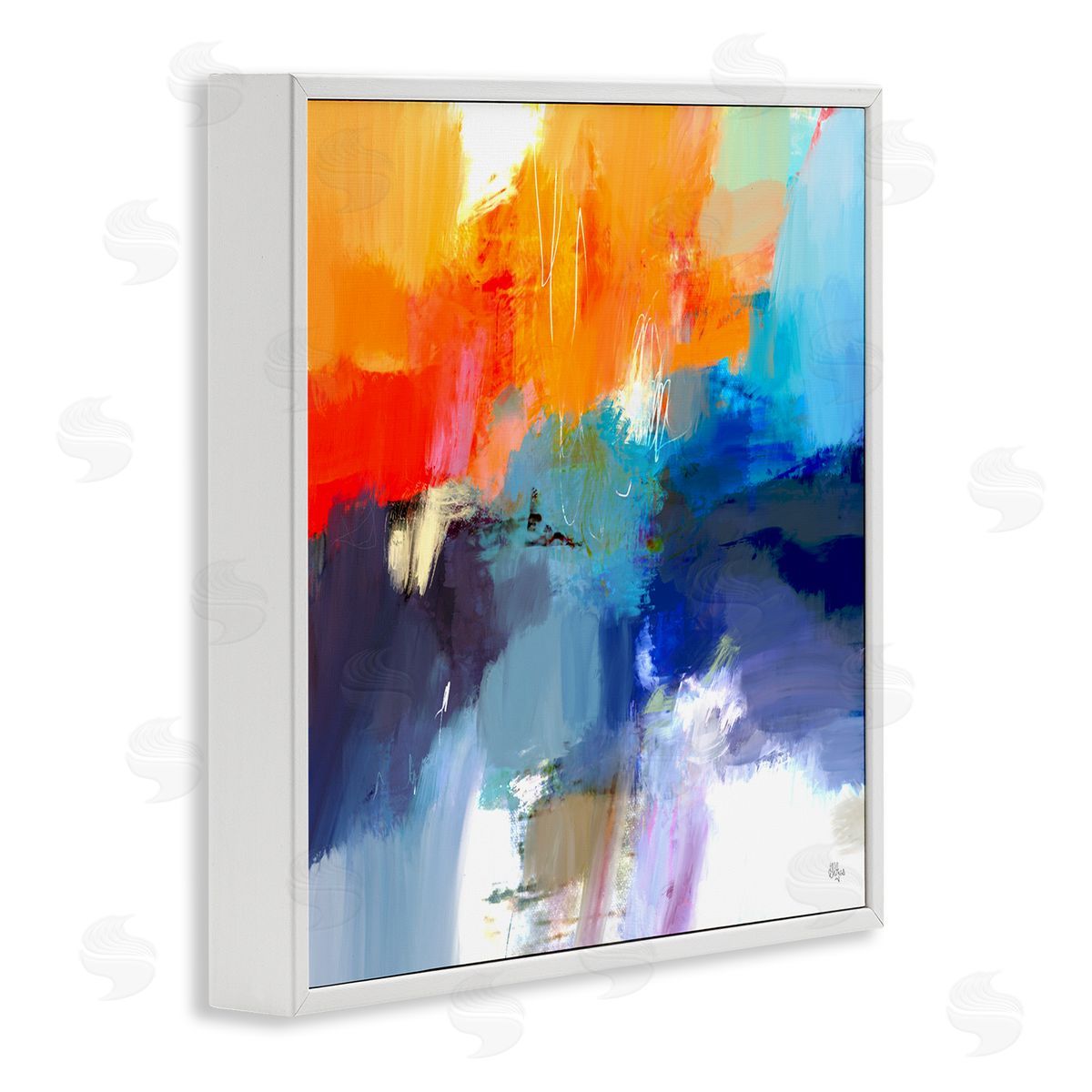 Lisa Ridgers Orange & Blue Abstraction White Framed Glicee Wall Art Print