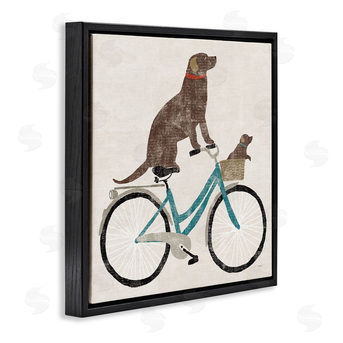 Sue Schlabach Vintage Dogs Riding Bicycle Black Floating Frame Canvas Wall Art Print