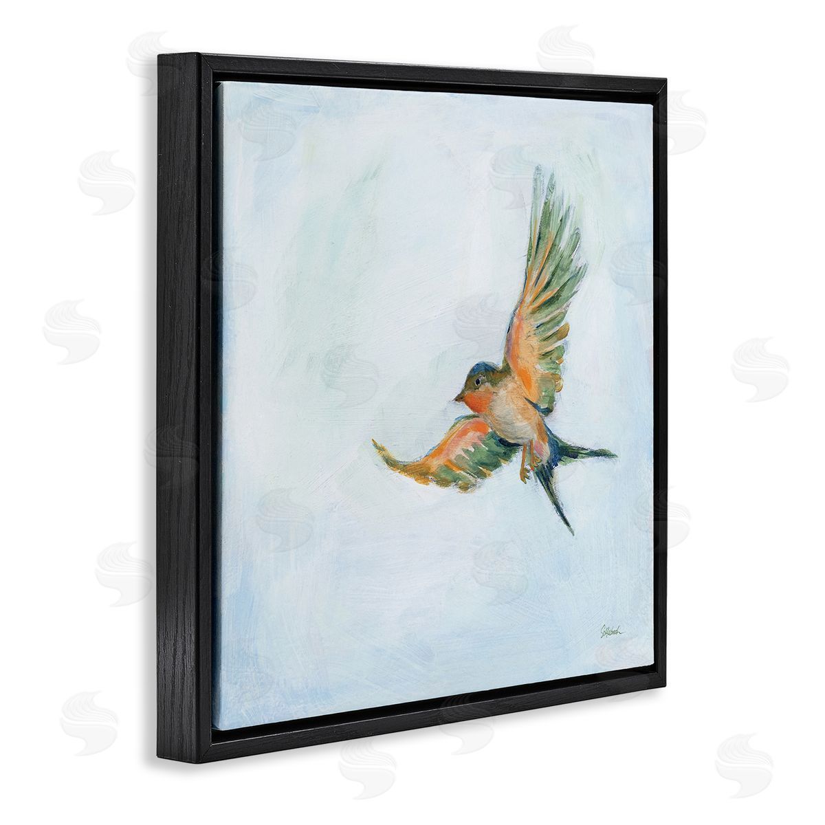 Sue Schlabach Flying Hummingbird Painting Black Floating Frame Canvas Wall Art Print