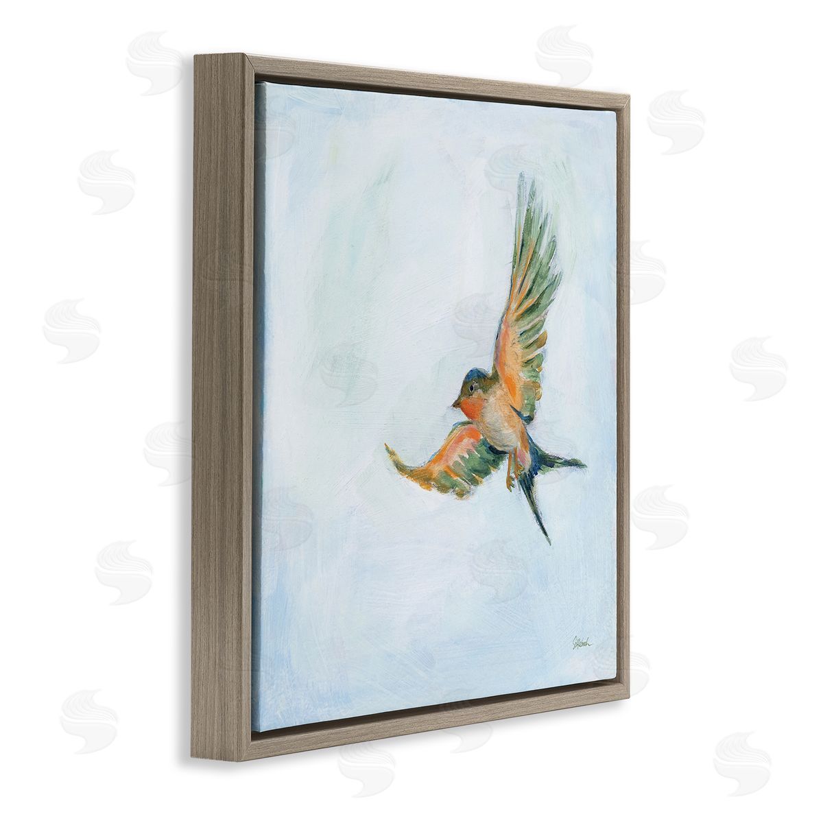 Sue Schlabach Flying Hummingbird Painting Brown Floating Frame Canvas Wall Art Print