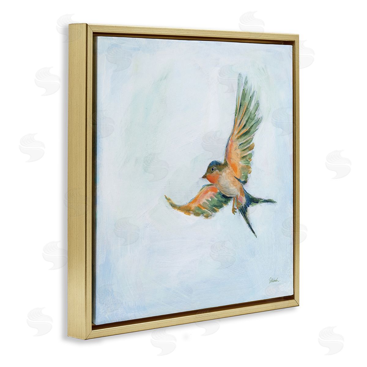 Sue Schlabach Flying Hummingbird Painting Gold Floating Frame Canvas Wall Art Print