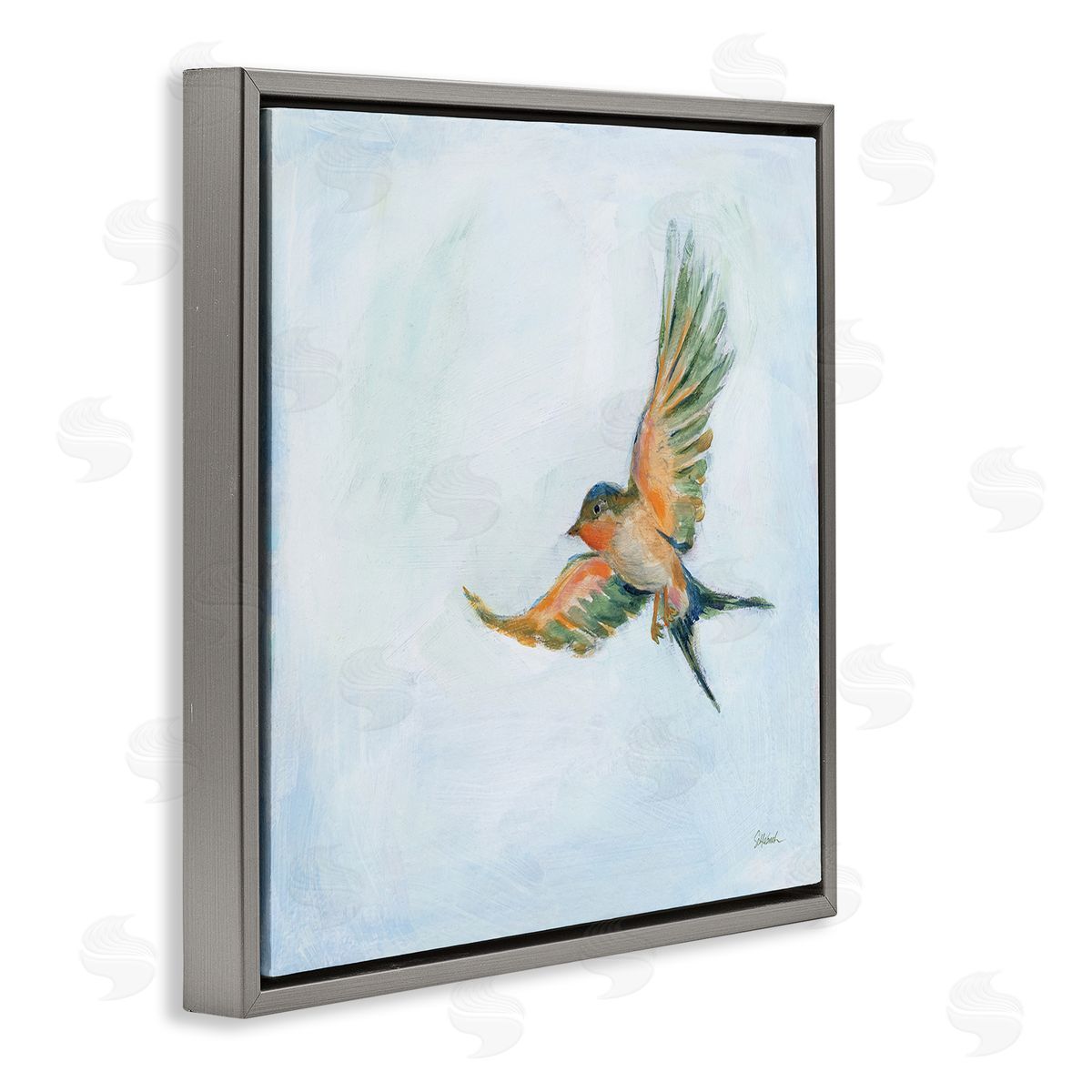 Sue Schlabach Flying Hummingbird Painting Gray Floating Frame Canvas Wall Art Print
