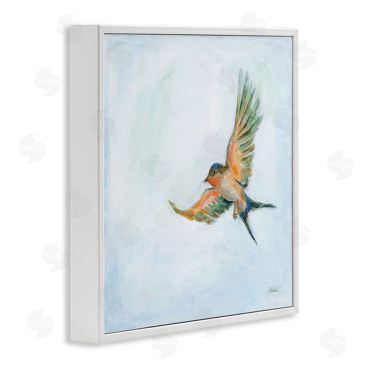 Sue Schlabach Flying Hummingbird Painting White Framed Glicee Wall Art Print