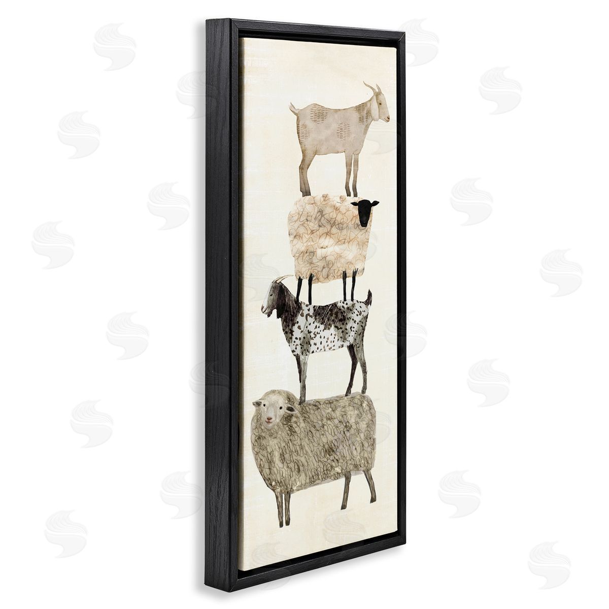 Stacked Sheep & Goats Black Floating Frame Canvas Wall Art, Home Decor by Victoria Borges