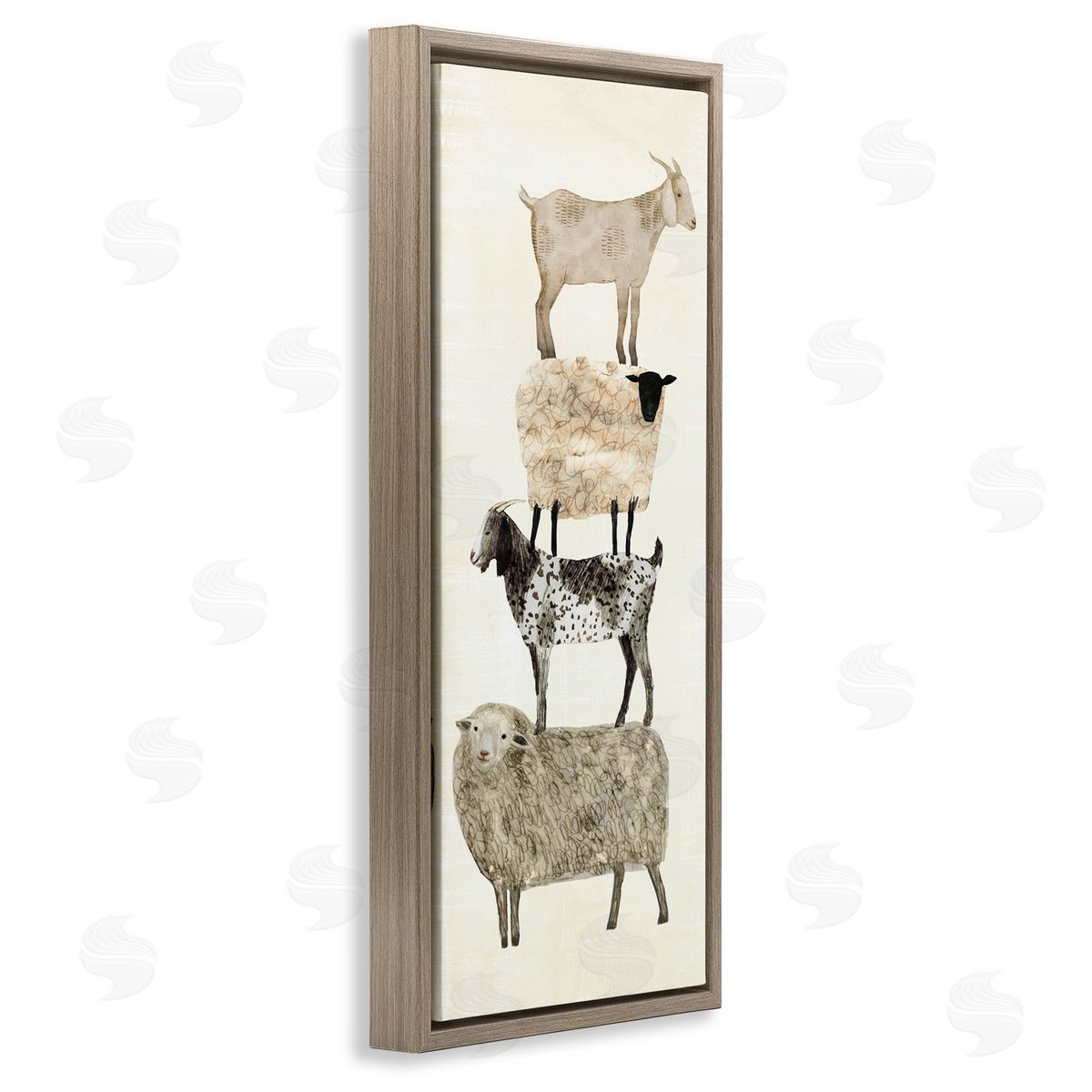 Stacked Sheep & Goats Brown Floating Frame Canvas Wall Art, Home Decor by Victoria Borges