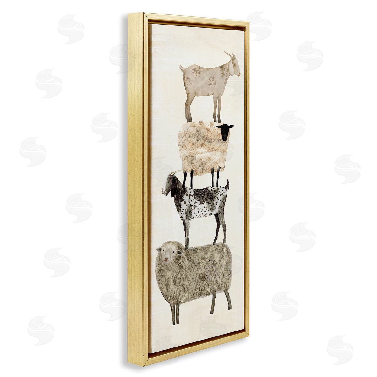 Stacked Sheep & Goats Gold Floating Frame Canvas Wall Art, Home Decor by Victoria Borges
